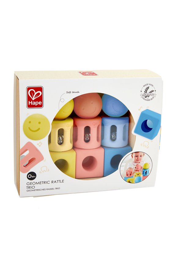 : Geometric Soft Touch Rattle Trio for Infant & Toddler, 9 Pieces