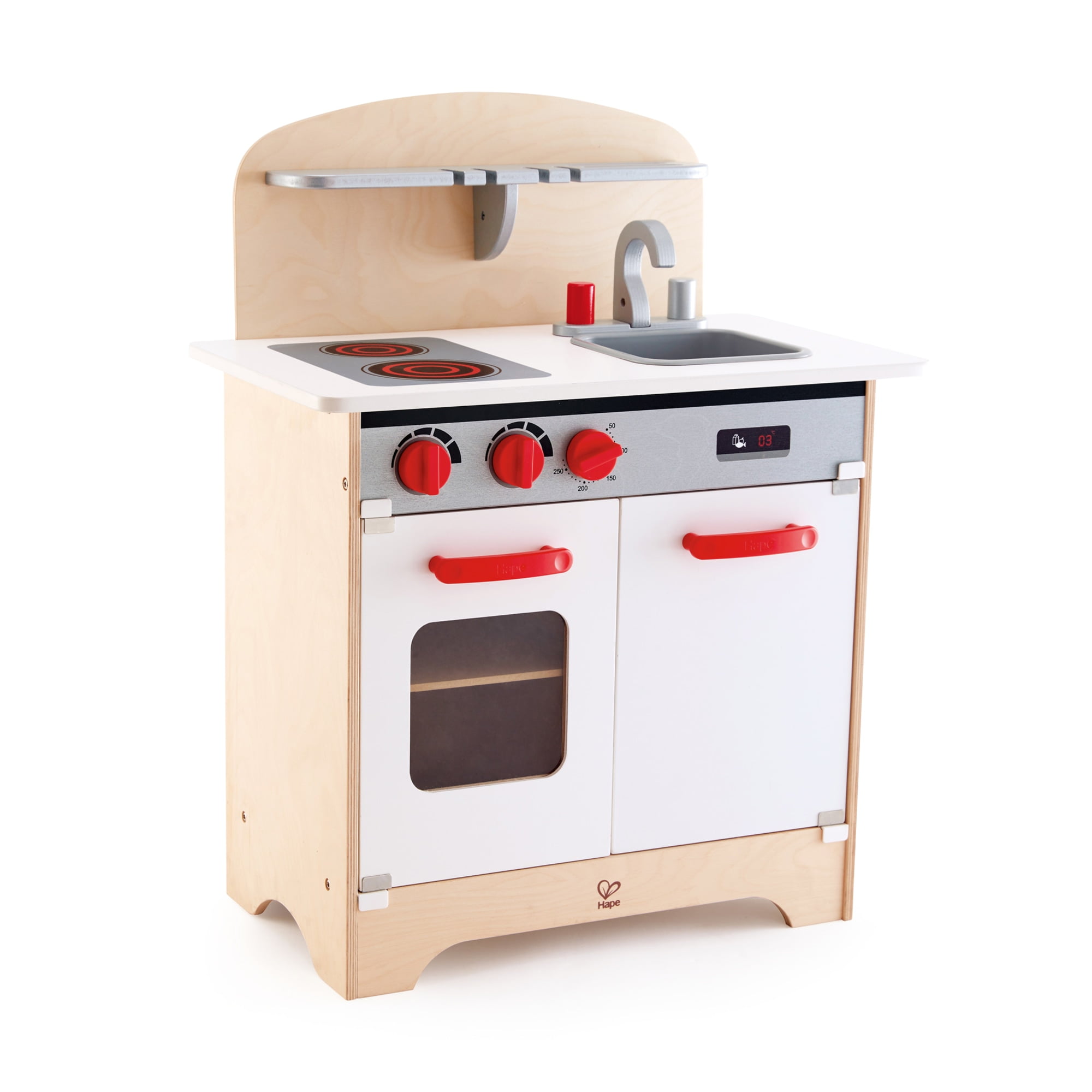 Hape Gourmet Kitchen Toy Fully Equipped Wooden Pretend Play Kitchen Set with Sink, Stove, Baking Oven, Cabinet, Turnable Knobs \u0026 Spice Shelf, Gift Idea for Toddlers \u0026 Kids Ages 3+