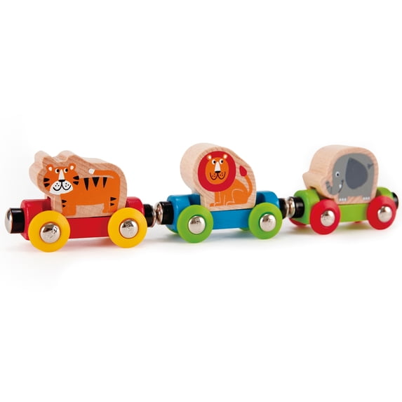 Hape: Jungle Journey Train - 3 Magnetic Linking Toy Trains, 3 Wooden Animal Figures Ride The Brightly Colored Train, Toddlers & Kids 18 Months+