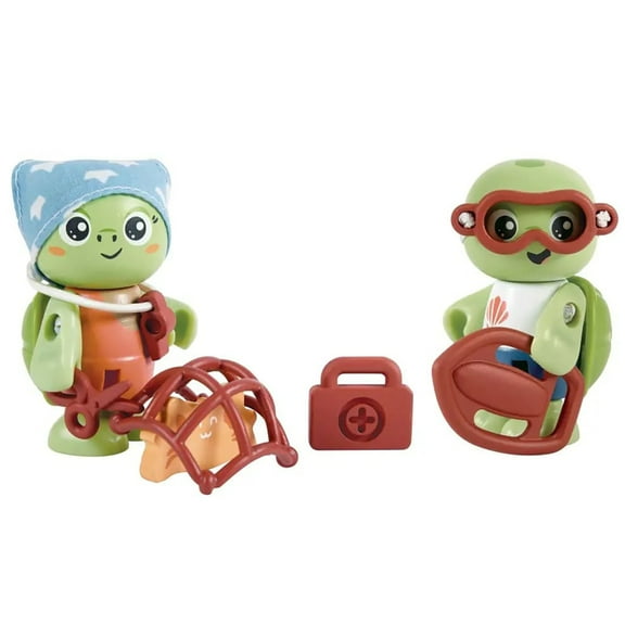 Hape: Kayl & Wai Set - 2 Turtle Articulated Toy Figurines, Wooden Animal Miniatures, Diving & Sea Rescue Accessories, Green Planet Explorers, Kids 3+