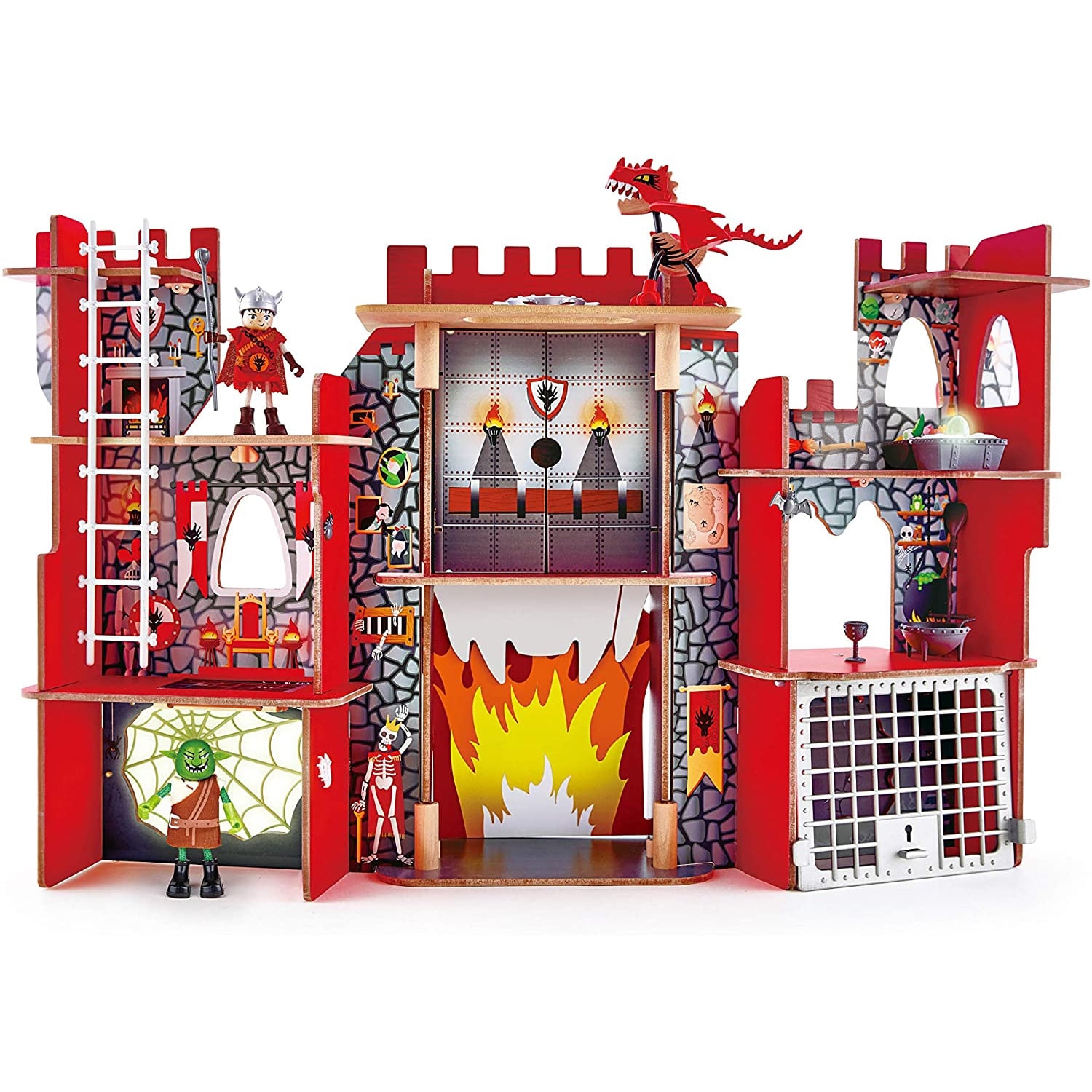 Hape Kid's Wooden Viking Dragon Castle Dollhouse Play Set w/ Magic