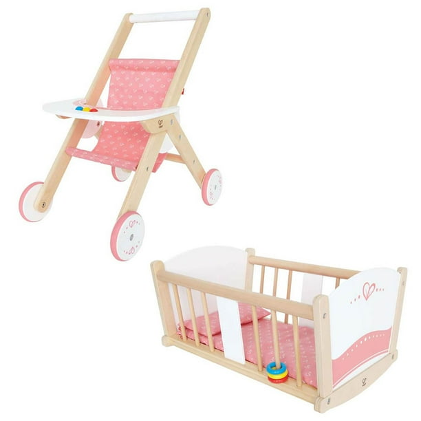 Hape Kids Wooden Pretend Play Baby Doll Stroller & RockABye Cradle