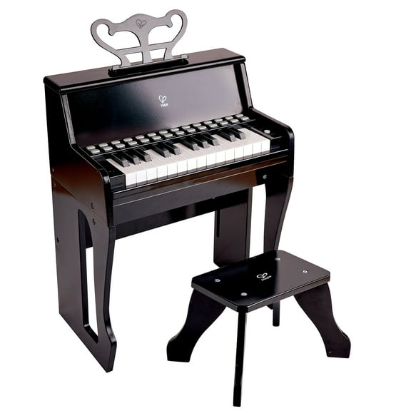Hape: Learn With Lights Piano w/ Stool - Black - Wooden Electric Musical Toy, 25 Light-Up Keys, Demo Tunes, Record & Playback, Instrument, Kids Age 3+