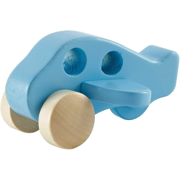 Hape Little Plane Kid's Wooden Toy Vehicle ,L: 4.9, W: 2.6, H: 3.8 inch, Blue and Beige