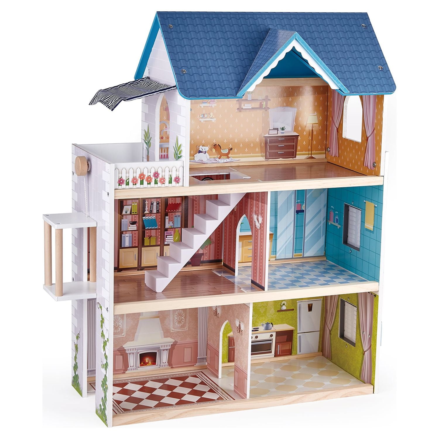  All Seasons Kids Wooden Dollhouse by Hape  Award Winning 3  Story Dolls House Toy with Furniture, Accessories, Movable Stairs and  Reversible Season Theme L: 23.6, W: 11.8, H: 28.9 inch : Toys & Games