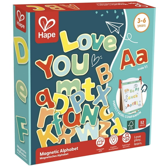 Hape: Magnetic Alphabet - 52pcs, Lower & Upper Case ABC Colorful Wooden Magnets, Perfect For Easels & Fridges, Preschool Word Learning, Kids Ages 3+