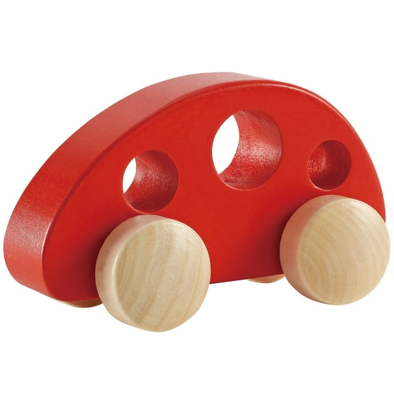 Hape: Mini Van - Red - Wooden Toy Vehicle, Holes For Easy Gripping, Classic Design Car, Wheeled Play, 4.9 x 2.5 x 5.8", Baby, Toddlers, Kids Age 10mo+
