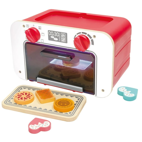Hape: My Baking Oven With Magic Cookies - Red & White, Light & Sound Wooden Baking Toy, Cookies Change Color, Kitchen Food Playset, Kids Ages 3+