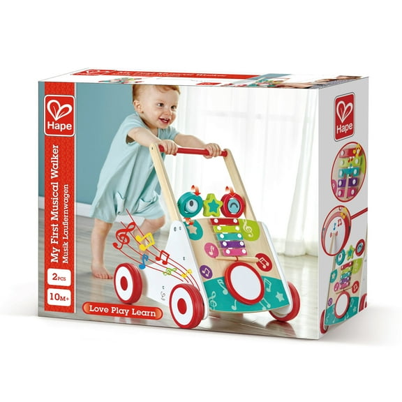 Hape My First Musical Walker Wooden Push & Pull Learning Toy for Baby & Toddler