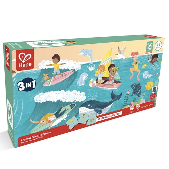 Hape: Ocean Friends Puzzle - 3-In-1, 48pc Each, 12 Story Telling Tiles, Oversized Pieces, Create Scenes & Create Stories, Preschool, Kids Ages 5+
