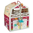 thumbnail image 1 of Hape: Pony Club Ranch - Wooden 2 Level Barn Dollhouse, White & Red, Horse & Rider Figures, Open & Reveal, Rope Handle, 13.8"x11.4"x9.4", Kids Ages 3+, 1 of 11