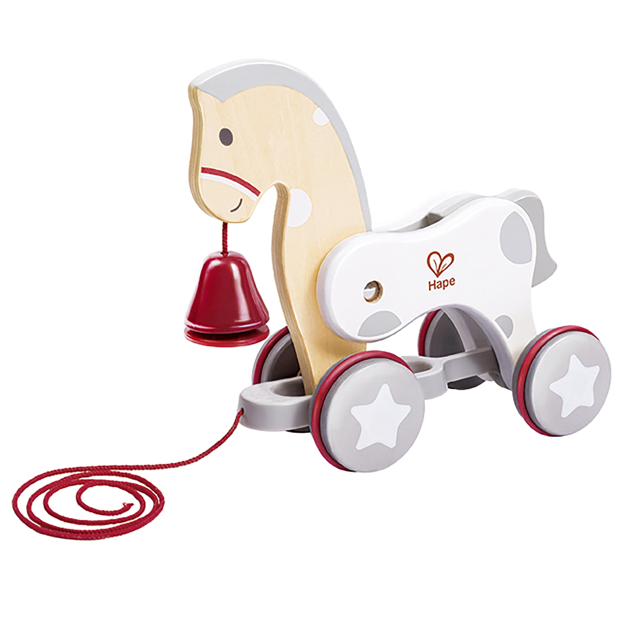 Hape: Pull Along Pony - White & Red - Wooden Toy, Moving Head
