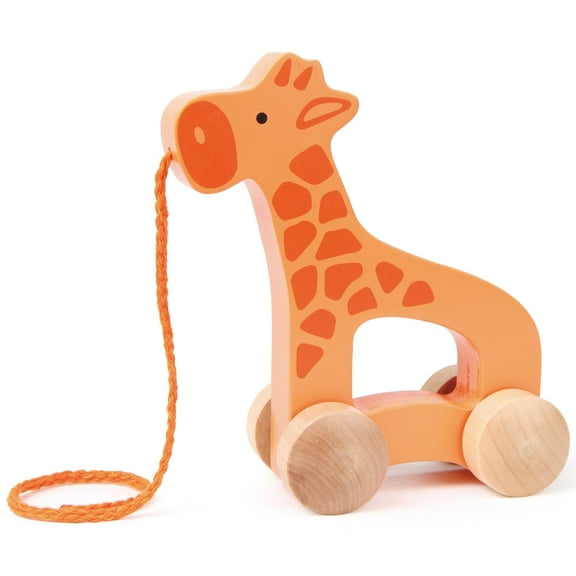 Hape: Push & Pull Giraffe- Orange - Wooden Toy, Push-Pull-Grab, Animal Play Figurine, String Cord Take Along Toy, Baby, Toddler & Kids Ages 1+
