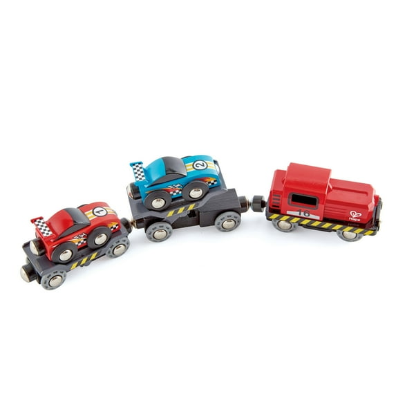 Hape Race Car Transporter, Kid's Loading & Towing Playset, 6 Pieces