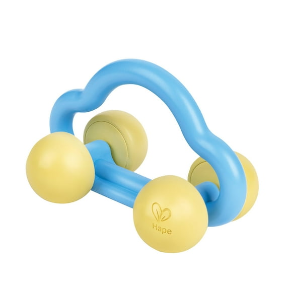 Hape: Rattle & Roll Toy Car - Blue & Yellow, Soft Touch Sensory Play Toy, Beads In The Wheels, Safe Rice Material, Infant, Baby, Toddler Ages 0mo+