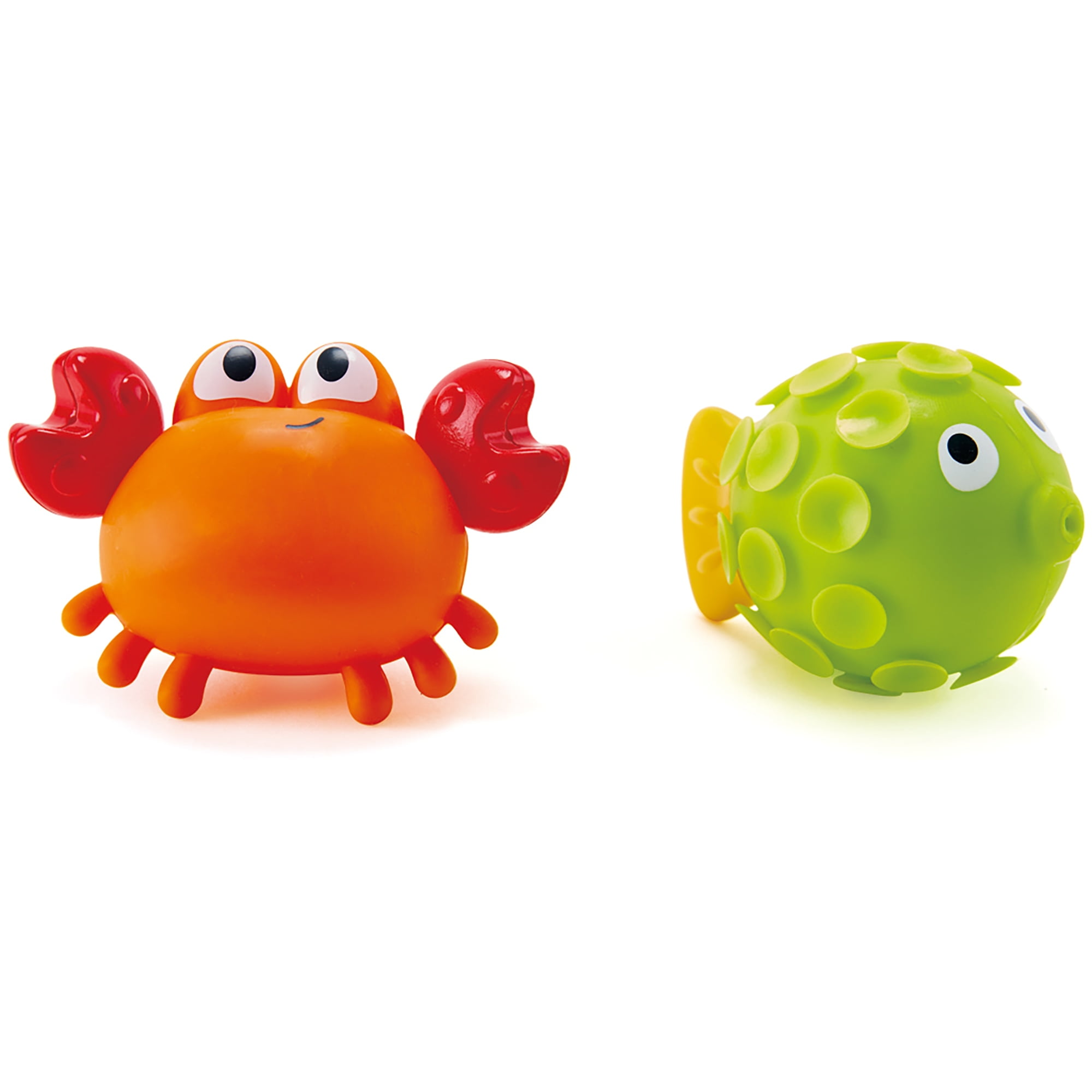 Hape: Rock Pool Squirters- 2pc Bath Toy Set, Orange/Red Crab & Green Suction Cup Pufferfish, Water, Bathtime, Pool, Baby, Toddler, Kids Ages 18mo+