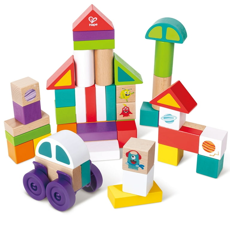 Hape: Space Monster Stacking Blocks 54pc Wooden Colorful Various - Main Image