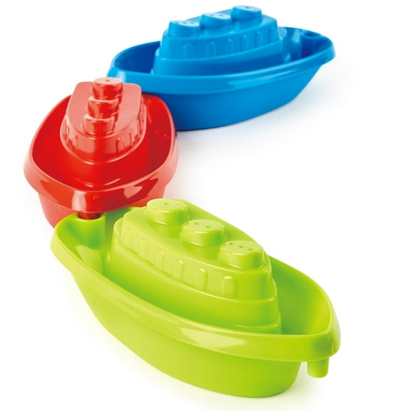 Hape: Stacking Boats - 3pc Beach & Bath Boats, Colorful Floating Water Toys, Stack & Link Together, Scoop & Drain Water, Kids, Toddlers & Baby Ages 1+