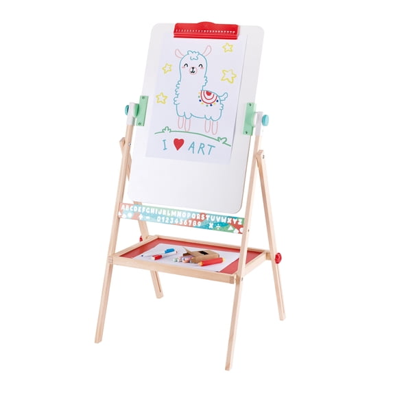Hape Standing Flip Flat Double-Sided Blackboard/Whiteboard Easel with 4 Chalks, 2 Marker Pens & Board Rubber