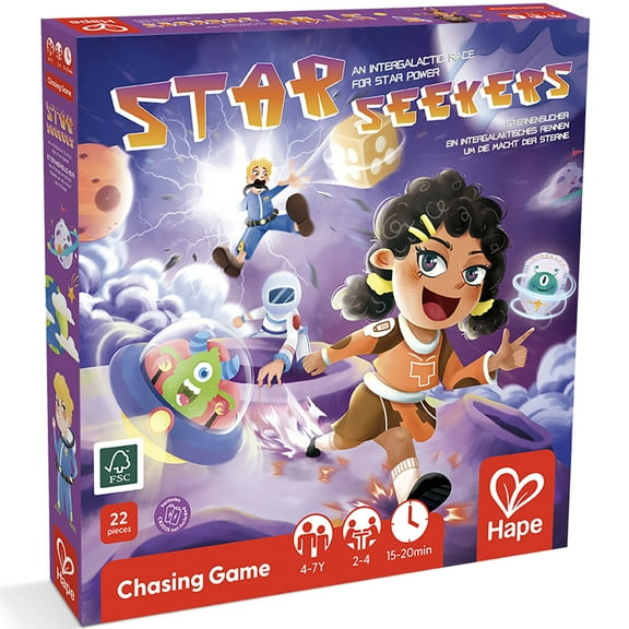 Hape: Star Seekers - Chasing Board Game, Dice Rolling, Board Moving & Card Playing, Playful Space Themed Race For Power, Kids Ages 4+, 2-4 Players