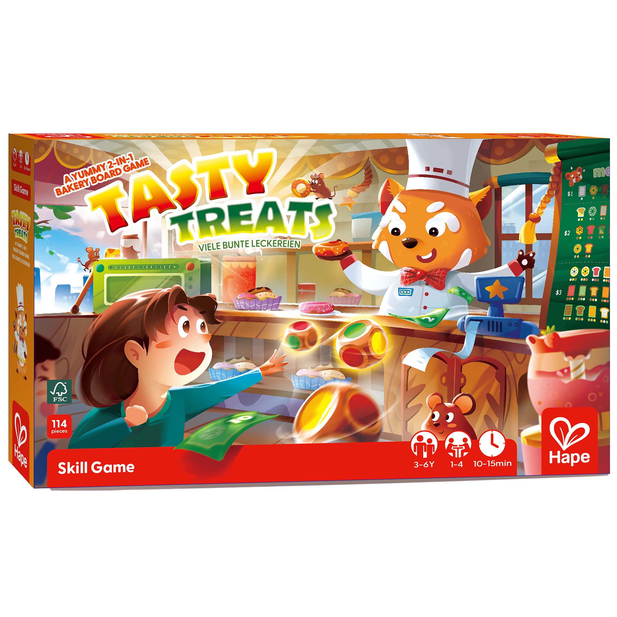 Hape: Tasty Treats - Skills Board Game, Dice Rolling & Collection, Imagination & Roleplay, Playful Raccoon Bakery Shop Theme, Kids Age 3+, 1-4 Players