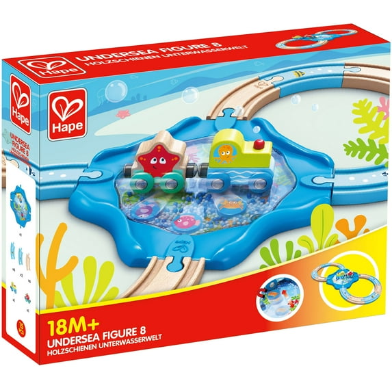 Hape: Undersea Figure 8 - Wooden Train Track Playset, Ocean Animal Themed Railway Playset, 2 Magnetic Linking Trains, Baby-Toddler-Kids 18 Months+