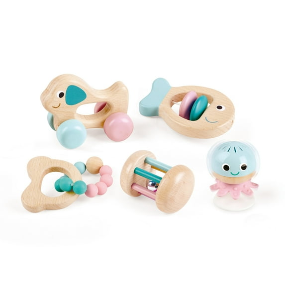 Hape: Wooden Multi-Stage Sensory 5 PC Gift Set for Infant, Baby & Toddler