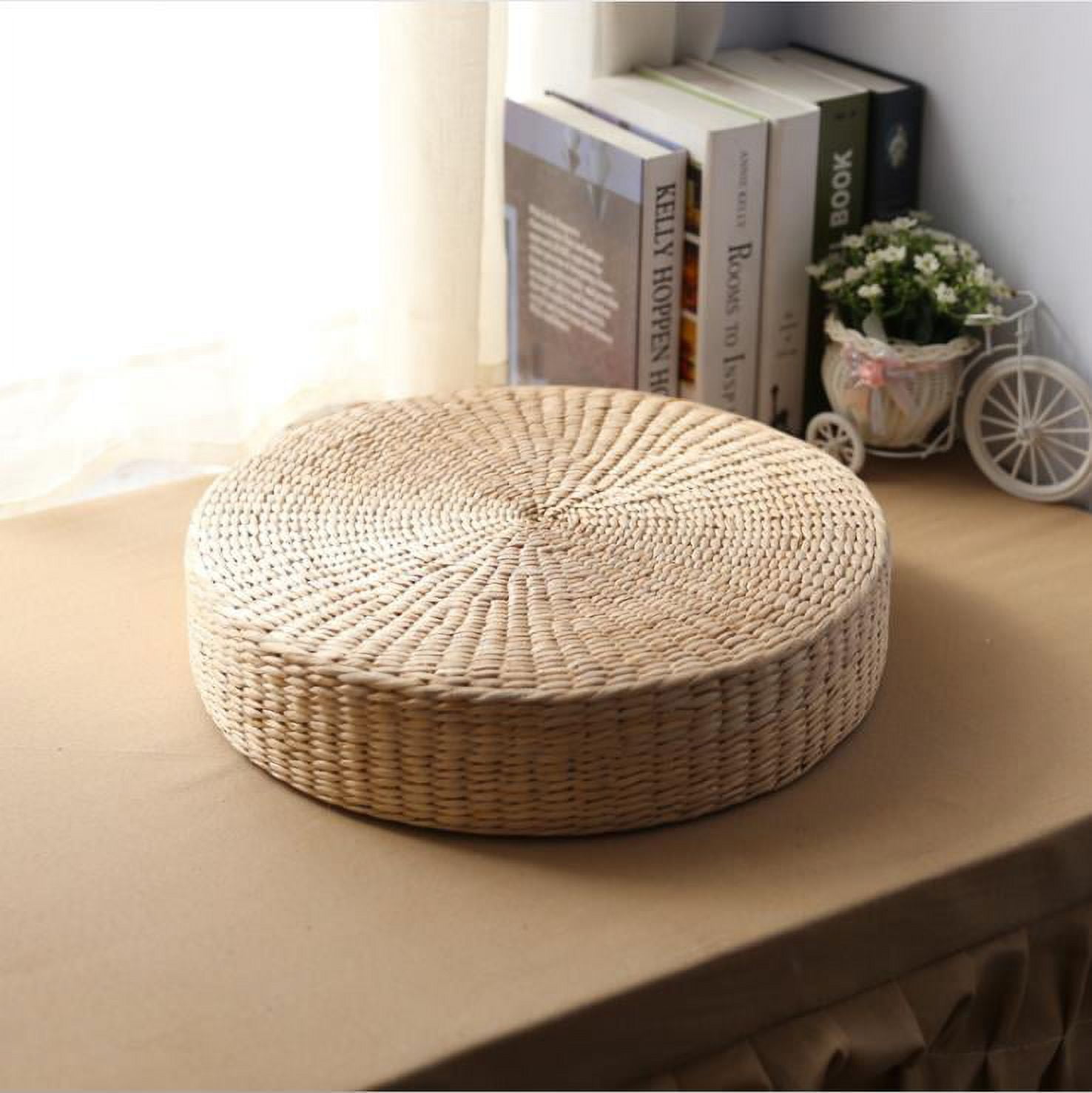 Hapeisy Japanese Seat Cushion Round Rattan Pouf Tatami Chair Pad Yoga
