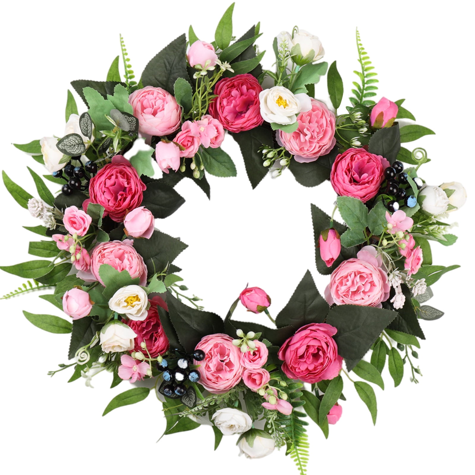 Hapeisy Peony Spring Wreath for Front Door 15.7inch Handmade Pink ...