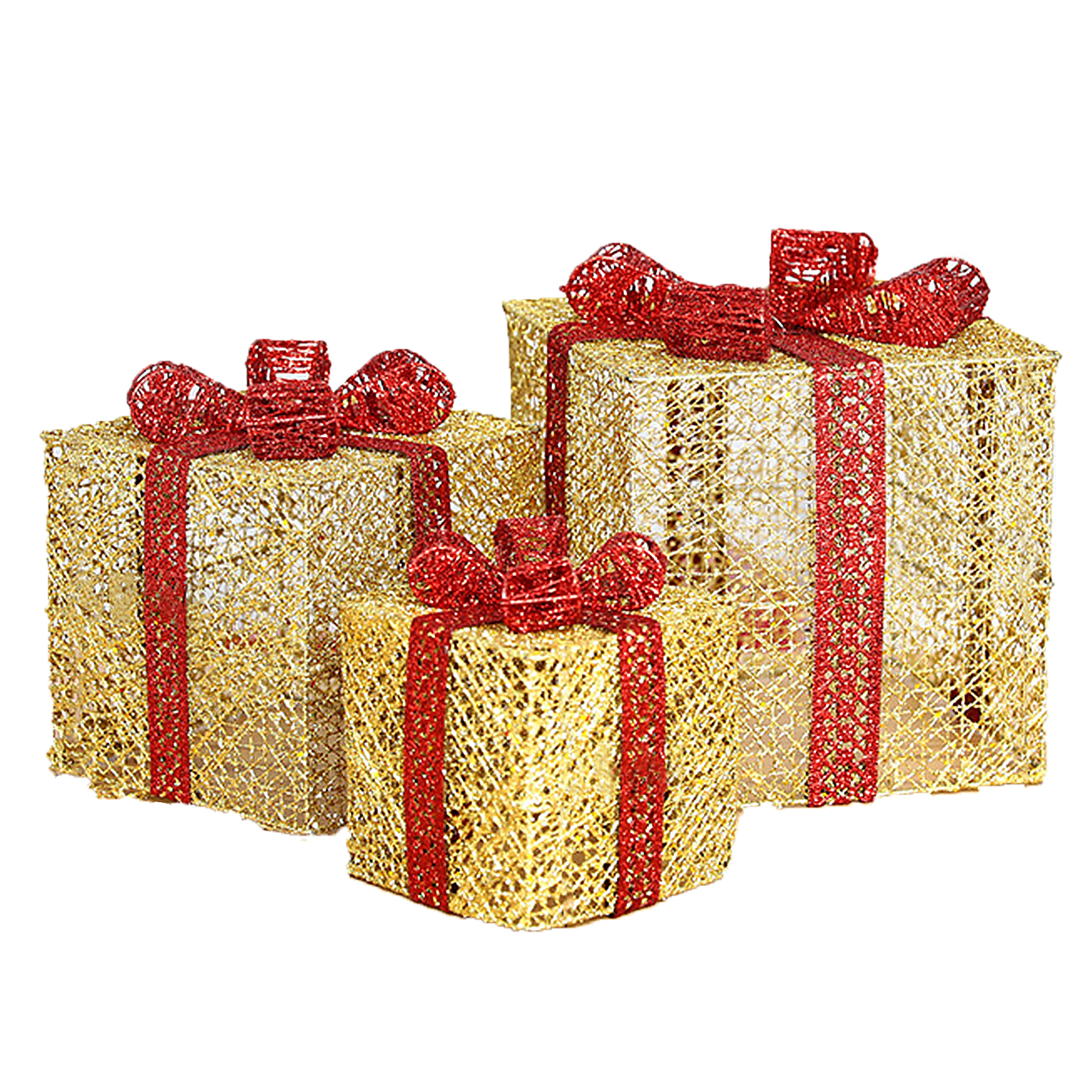 Hapeisy Set of 3 Christmas Lighted Gift Boxes,Exquisite Tinsel Present