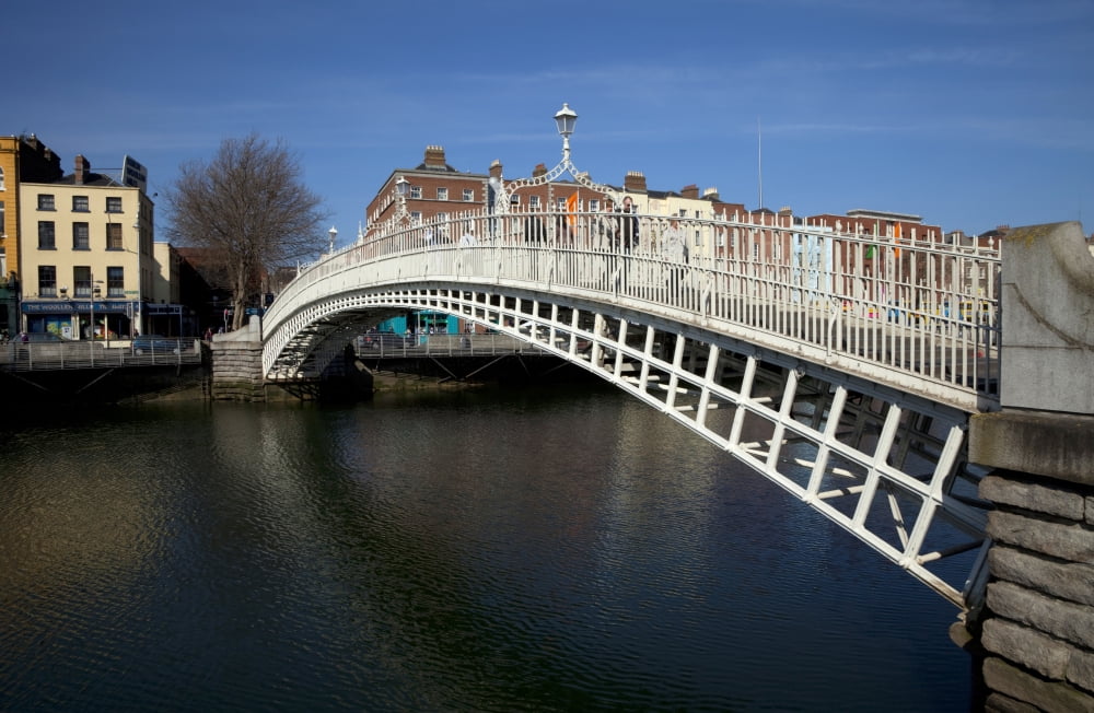The Hapenny Bridge (Originally called the Wellington Bridge) built over the River Liffey in 1816 Dublin City Ireland Canvas Art - Panoramic Images (18 x 12)