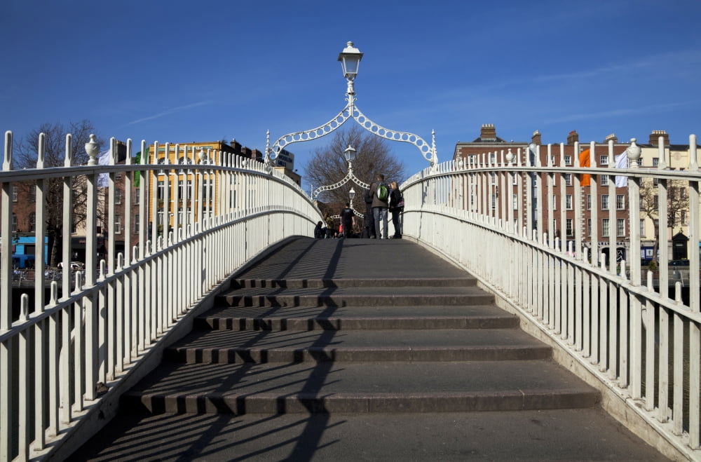 The Hapenny Bridge (Originally called the Wellington Bridge) built over the River Liffey in 1816 Dublin City Ireland Canvas Art - Panoramic Images (27 x 9)