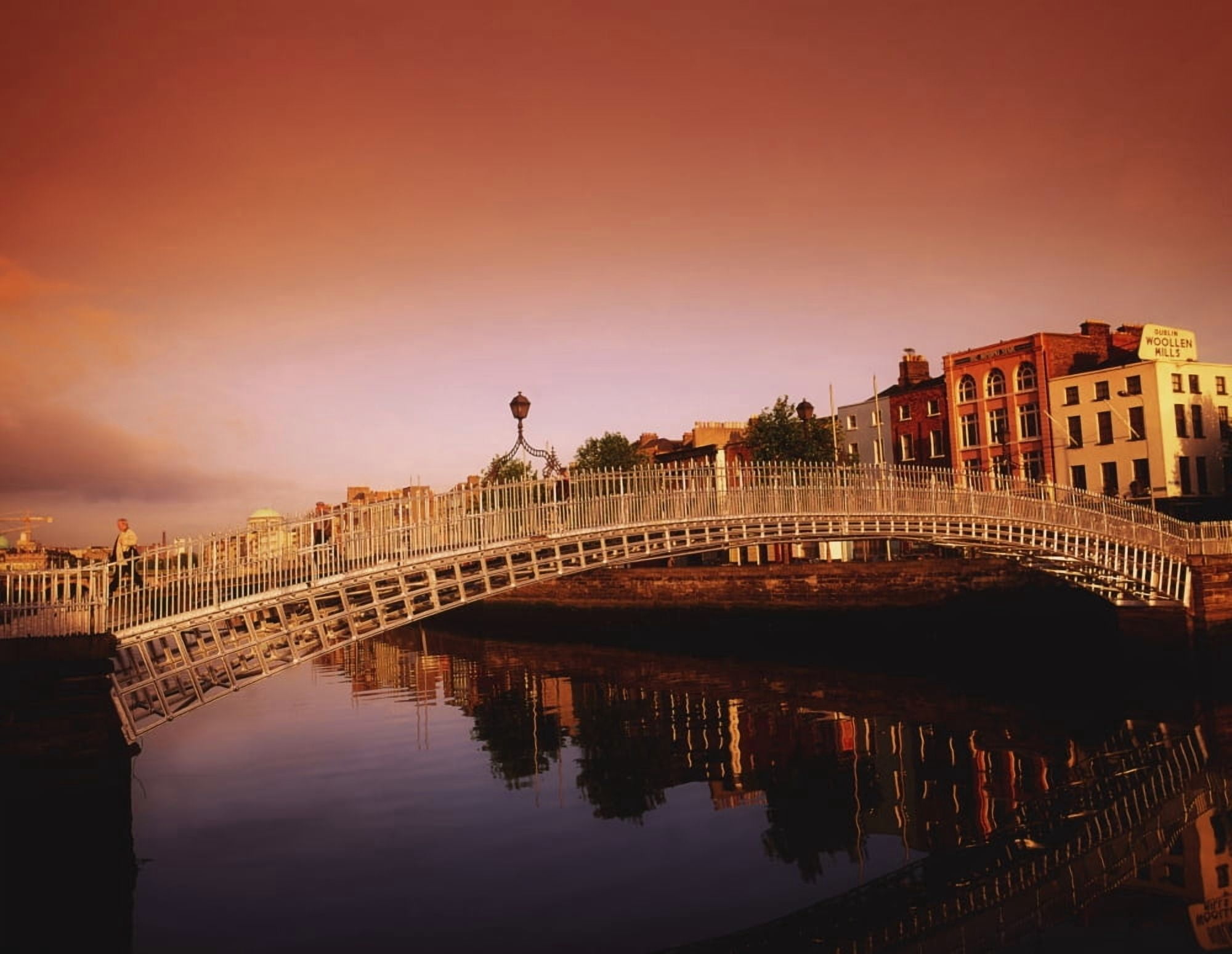 Hapenny Bridge River Liffey Dublin Co Dublin Ireland 19Th Century Bridge Over A River Canvas Art - The Irish Image Collection Design Pics (34 x 26)