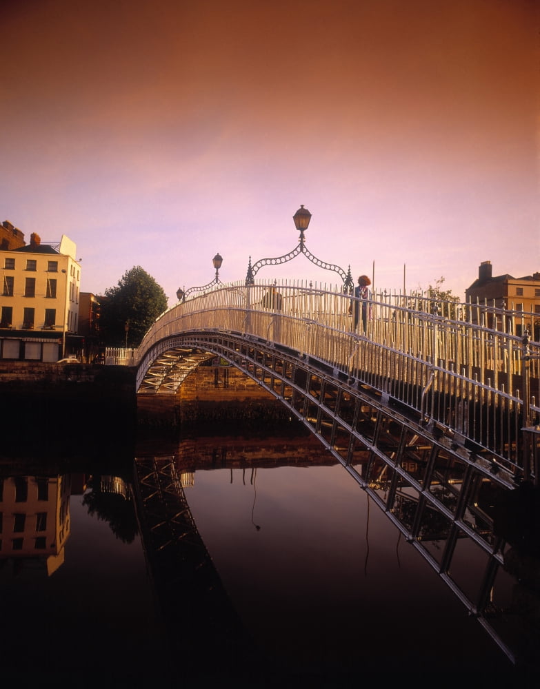 Hapenny Bridge River Liffey Dublin Co Dublin Ireland Canvas Art - The Irish Image Collection Design Pics (13 x 17)
