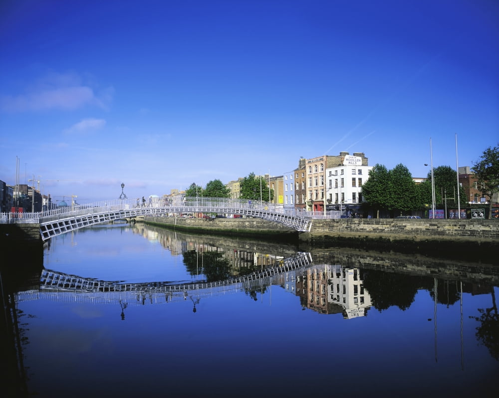 Hapenny Bridge River Liffey Dublin Ireland Canvas Art - The Irish Image Collection Design Pics (34 x 26)