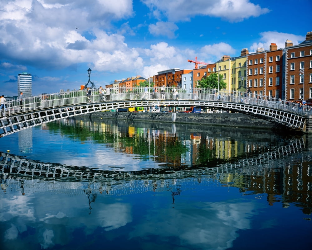 Hapenny Bridge River Liffey Dublin Ireland Canvas Art - The Irish Image Collection Design Pics (34 x 26)