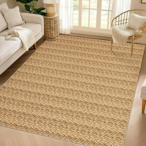 Haperlare 10'x13' Braided Solid Print Area Rugs for Living room Machine Washable Rugs for Bedroom Camel Soft Ultra-Thin Carpet