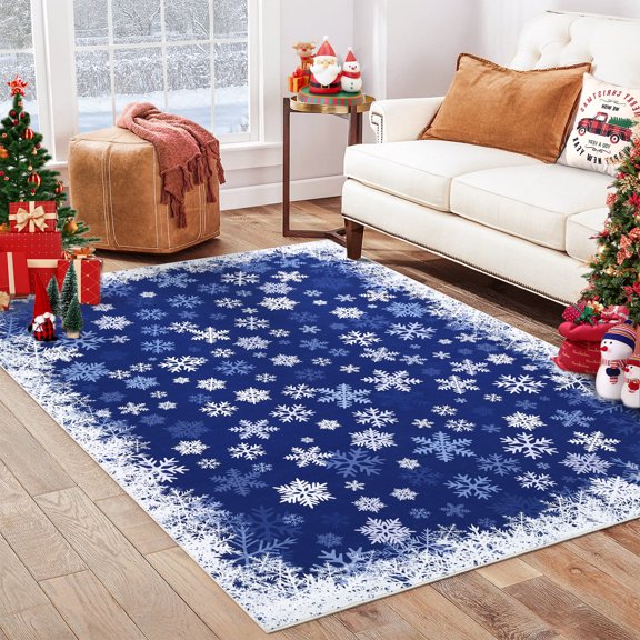 Haperlare 10'x13' Christmas Snowflake Area Rug Holiday Decorative Carpet, Washable Rugs Non Slip Xmas Accent Indoor Rug for Living Room Bedroom Dining Room, Blue