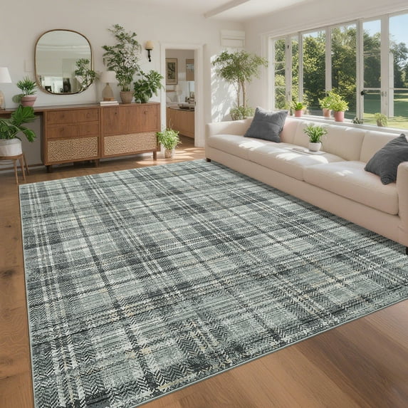 Haperlare 10'x13' Modern Plaid Area Rug Washable Rugs, Non Slip Ultra Soft Rug Stain Resistant Farmhouse Rug Carpet for Living Room Bedroom Dining Room, Green