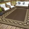 thumbnail image 1 of Haperlare 10x14 Outdoor Rug Geometric Bordered Waterproof Camping Carpet, Reversible Plastic Straw Rug for Patio Porch RV Deck Entryance Picnic Balcony Beach, Brown, 1 of 6