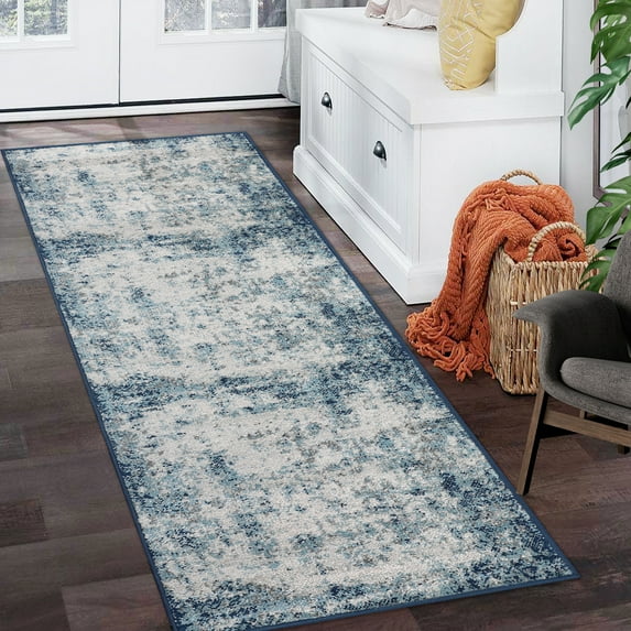 Haperlare 2' 3" x 7' 3" Runner Rug for Hallway Abstract Distressed Kitchen Mat for Home Decor, Blue
