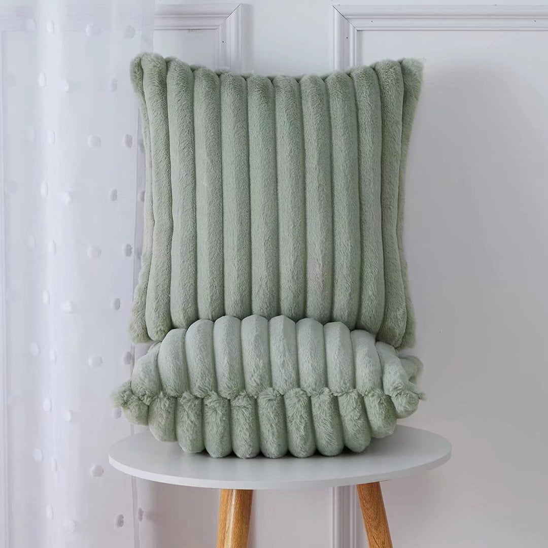 Haperlare 2 Pcs Cozy Faux Fur Throw Pillow Covers 18 x18 Fluffy Fuzzy Square Pillowcase Plush Decorative Cushion Covers for Couch Sofa Bedroom Light Moss Green Walmart