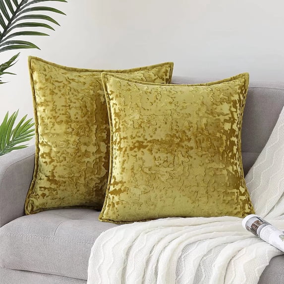 Haperlare 2 Pcs Decorative Velvet Throw Pillow Covers Super Soft Pillow Covers for Sofa Car Bedroom, Golden, 16"x16"