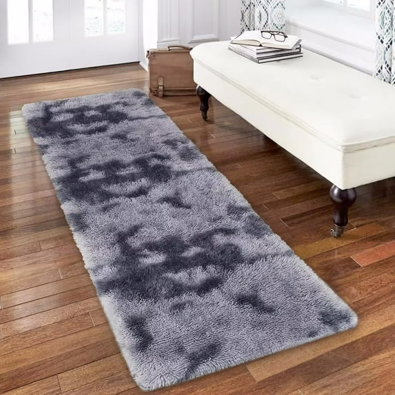 Haperlare 2' x 8' Modern Shag Runner Rug Shaggy Fluffy Rug Indoor Non-Slip Hallway Runner Rug Floor Cover for Laundry Room Kitchen, Dark Gray