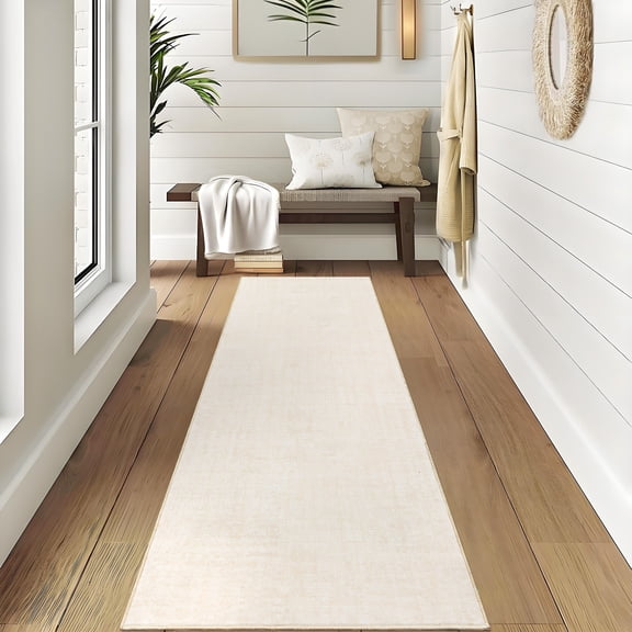 Haperlare 2'x6' Area Rug Modern Abstract Solid Color Rug, Minimalist Neutral Floor Carpet Washable Rug Non Slip Indoor Mat for Hallway Bedroom Kitchen, White