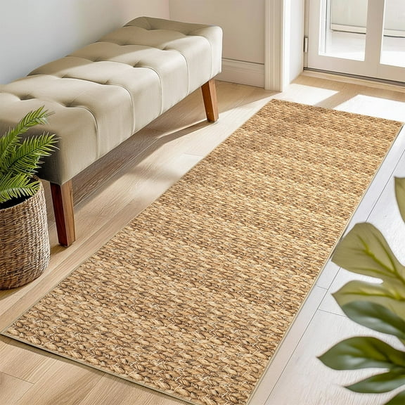 Haperlare 2'x6' Modern Runner Rugs Braided Rugs for Hallway Entryway Camel Non Slip Washable Laundry Rug