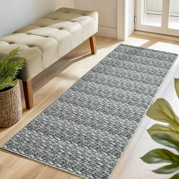 Haperlare 2'x6' Modern Runner Rugs Braided Rugs for Hallway Entryway Grey Non Slip Washable Laundry Rug
