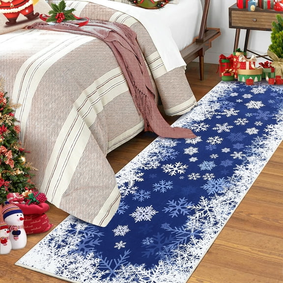 Haperlare 2'x8' Christmas Snowflake Runner Rug Holiday Decorative Carpet, Washable Rugs Non Slip Xmas Accent Indoor Rug for Hallway Bedroom kitchen, Blue