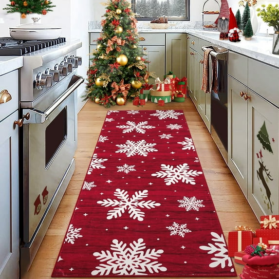 Haperlare 2'x8' Snowflake Christmas Area Rug Hallway Rugs, Washable Rug Non-Slip Soft Xmas Decorative Indoor Carpet for Living Room Bedroom, Red