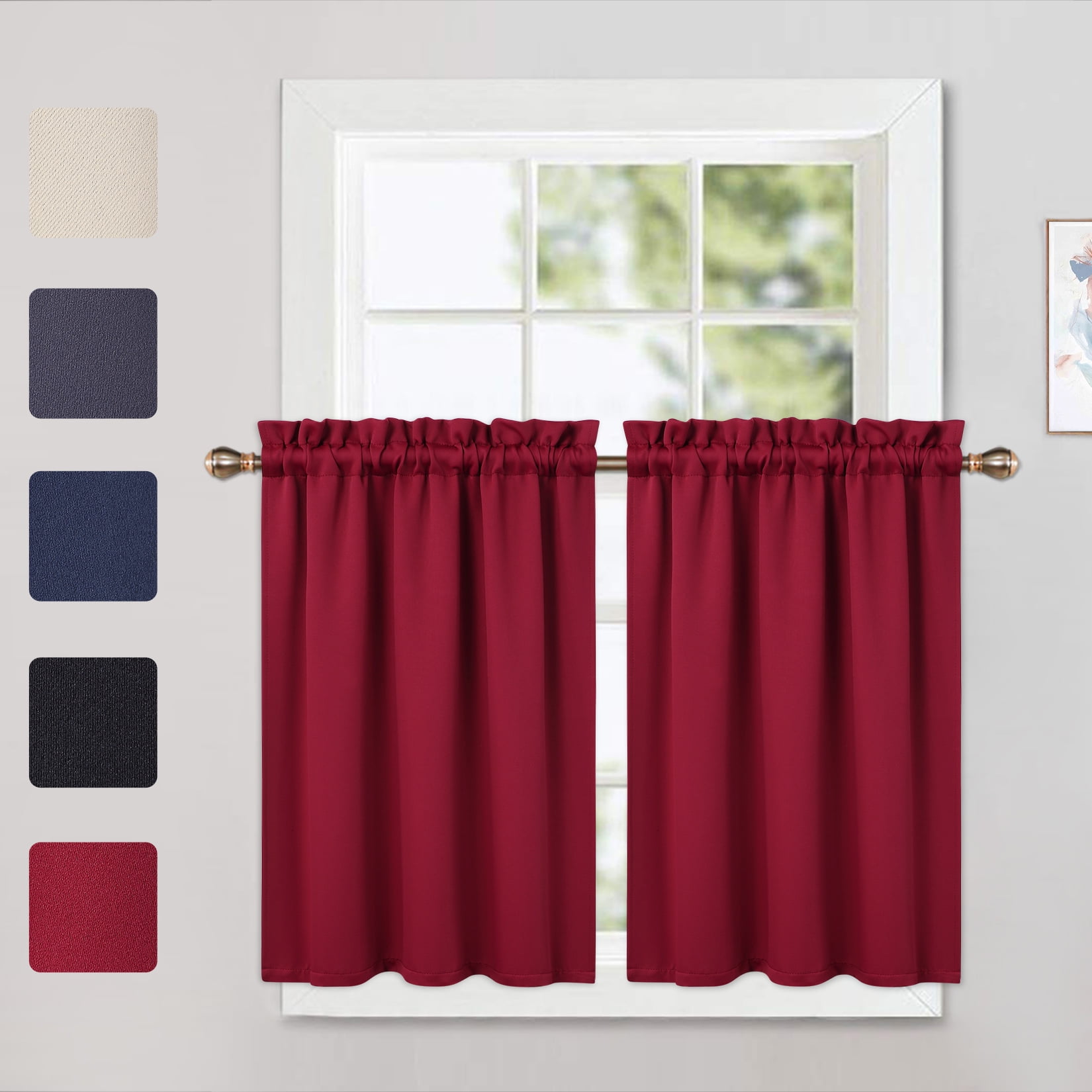 Haperlare Thermal Insulated Kitchen Blackout Curtains, Red, 26” x 36” (2 Panels) - Walmart.com